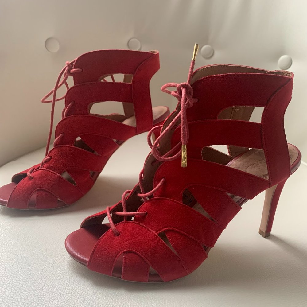 Joie Bonnie Red Suede High Heel Sandals